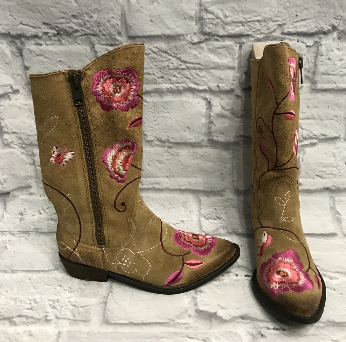 NEW Lucky Brand Boots leather 8M hippie boho LK coral Pink floral