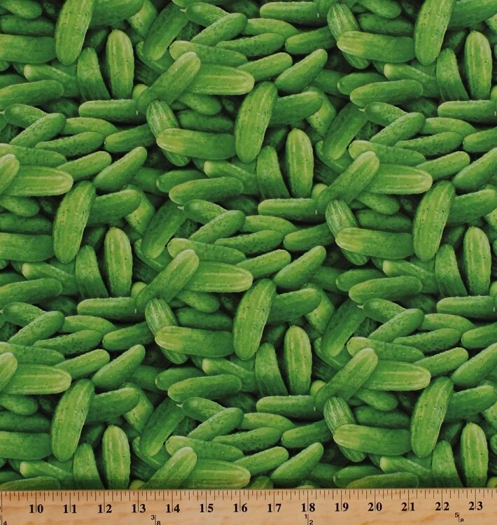 Cotton Green Cucumbers Pickles Cukes Vegetables Veggies Fabric Print BTY D574.61
