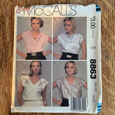 McCall 8863 Sewing Pattern Misses Tops Pullover 3 Styles Small 10 12 Uncut