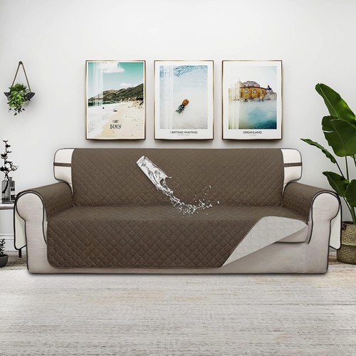 Double Protection Waterproof Sofa Cover - Stylish Reversible Camel/Ivory Fit - Picture 4 of 9