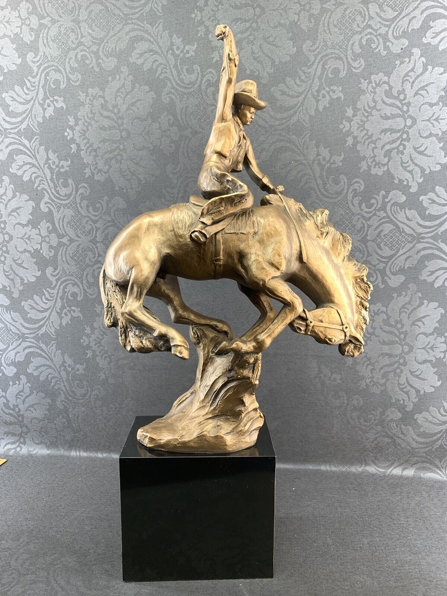 28” Huge Austin Prod Inc 1981 Cowboy Bucking Horseback Sculpture