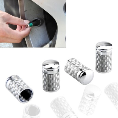 Silver Real Carbon Fiber  Styling Tire Valve Stem Caps Covers Fits Universal