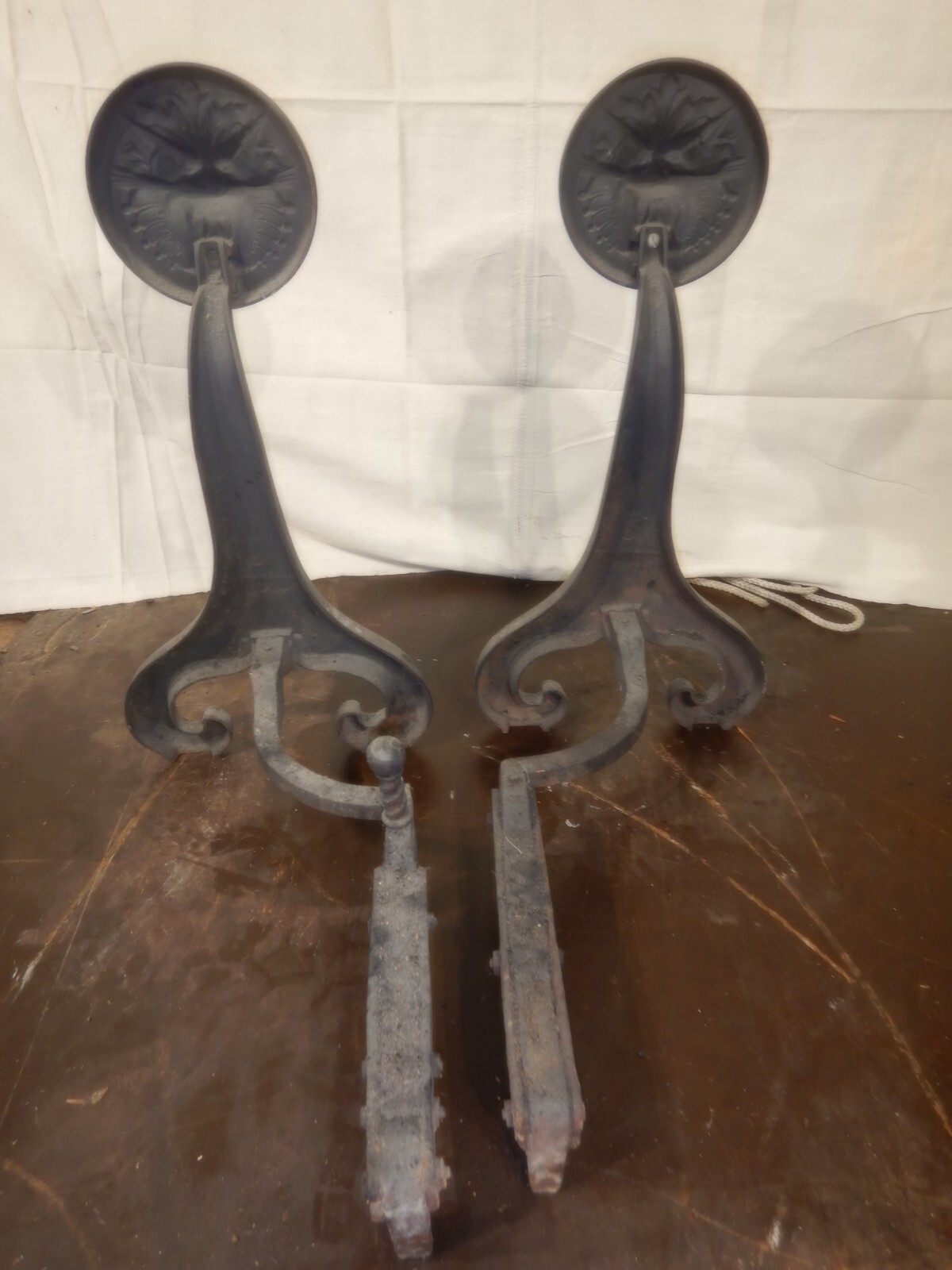 Antique Art Nouveau Gothic Dragon Bradley Hubbard Cast Iron Fireplace Andirons 