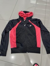 NIKE Women  s Full Zip Hoodie Sweatshirt Black Pink Logo Swoosh Jacket Size M