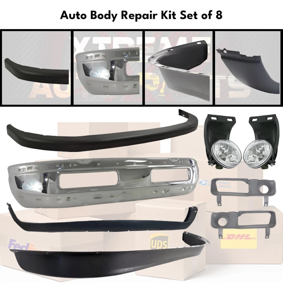 Front Bumper Chrome & Fog Lights Kit For 1994-2002 Dodge Ram 1500 2500 3500 Foto 2 de 4