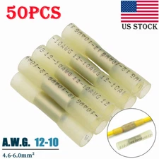 US 50PCS 12-10 Gauge AWG Heat Shrink Crimp Terminals Butt Wire Connectors Yellow