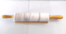 White Gray Marble Rolling Pin with Holder