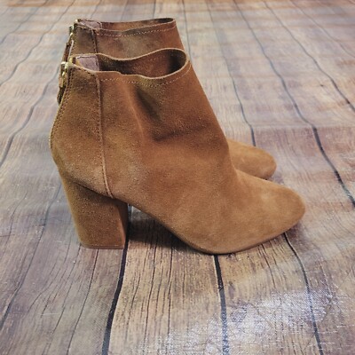 Steve Madden Womens Boots Brown 9 M Jag Suede Bootie 4'' Heel Round Toe Zip Back