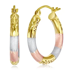 Wellingsale 14k Tri Color Gold Diamond Cut 2mm Hoop Earrings (20mm Diameter)