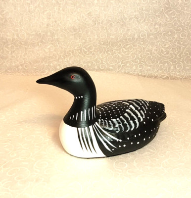 Vintage Ceramic Porcelain Black White Loon  Bird  Swimming Figurine