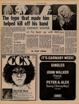 Johnny Winter UK Interview + Alexis Korner CCR ad 1970