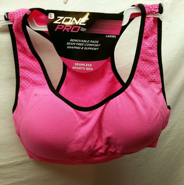 Women's Zone Pro L Solid Pink Seamless Sports Bra Racerback Padded Cups Mesh NWT eBay
