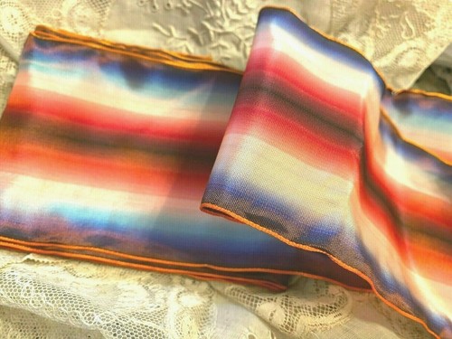 vintage rayon 1940s ribbon 3" rouge blue peach blush stripe 1yd made in France - Picture 7 of 9