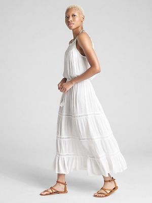 Gap Womens Tiered Lace-Trim Maxi Dress Cover-Up Bright Claret Size M Gap Womens Tiered Lace-Trim Maxi Dress Cover-Up Bright Claret Size M