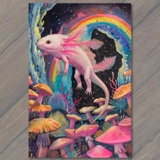 Art Print Axolotl Rainbows Mushrooms Colorful Fun Cute Pink Fantasy Trippy Neat