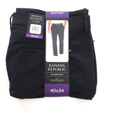 Banana Republic Men Pant Flat Front Slim Fit Stretch Wicking Black 40x34