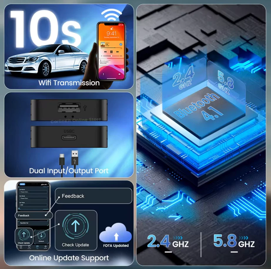 CarlinKit 5.0 2 Air Attivatore Wireless CarPlay Wireless Android Auto Wif - Immagine 4 di 4