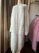 Oversize Angora Blended Fluffy Fuzzy Cardigan Sweater Long Dress No Button