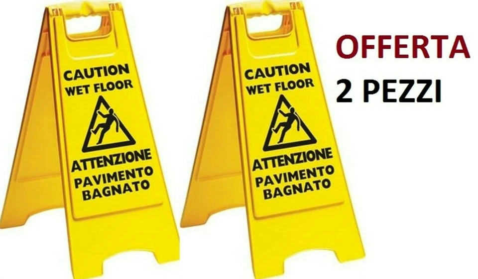 2PZ SEGNALE CARTELLO SICUREZZA "ATTENZIONE PAVIMENTO BAGNATO"APEX PP 31CM H.67CM