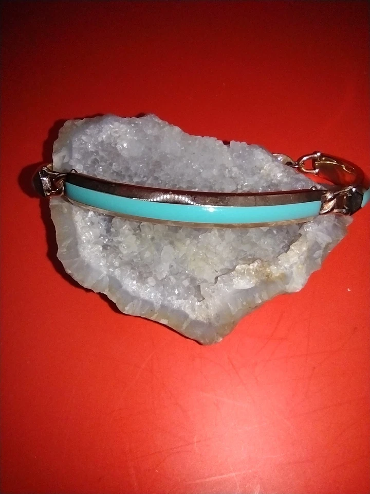 Brazalete Brazalete Acero Esmalte Azul Tono Oro Fósil Foto 2 de 4