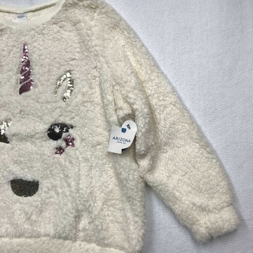 Arizona Jeans Pullover Sweater Girls 3XL 22.5 Plus White Unicorn Faux Fur New - Picture 4 of 10