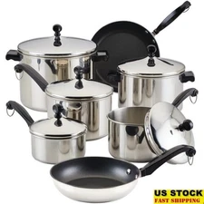 Stainless Steel Cookware Set 15 Piece Pots Pans Induction Oven Safe Easy Clean