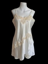 Vintage Victoria  s Secret Gold Label Ivory Satin Slip Dress With Lace Sz Medium