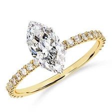 IGI 1.12 Ct Marquise Lab Grown Diamond Solitaire Ring with Accents 14K Gold