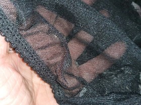 Vintage Felina Bikini Panties w Floral Embroidery Sheer Netted Black M 36