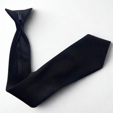 Black Clip-On Tie Men Plain Formal Security Doorman Wedding Funeral Neck Tie