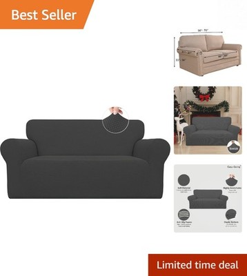 Elegant Stretch Loveseat Slipcover - Dark Gray Jacquard Fabric - Sofa Protector