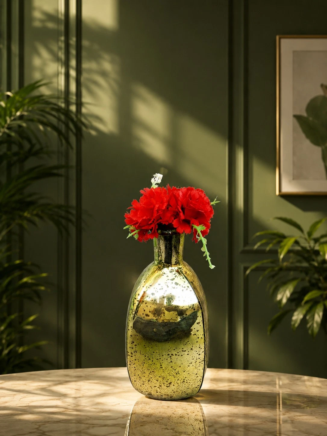 Bottle / Vase In Green Antique Mercury, Vase for Living Room, Home Decoration
