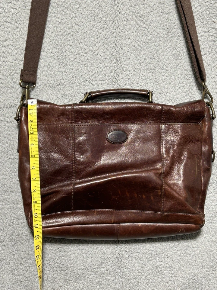 Bolso Mensajero de Cuero Marrón Fossil Maletín Laptop Bandolera Cierre Pushlock Foto 4 de 4