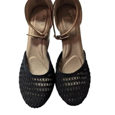 Apt. 9 Jacques Black/Tan Ankle Strap Woven Textile Cork Wedge Sandal Size 8.5