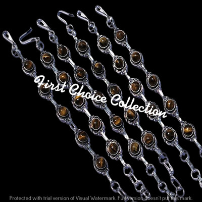 Tiger's Eye Gemstone Bracelets Lot 925 Sterling Silver Plated Fashion Jewellery