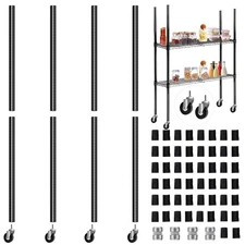 Set of 4 Wire Shelving Poles with 50 Pcs Plastic Shelf Clips Chrome Posts wit...