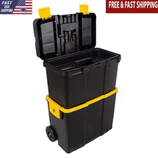 Ortable Tool Box W/ Wheels Stackable Fold-Down Comfort Handles Tough Latches New