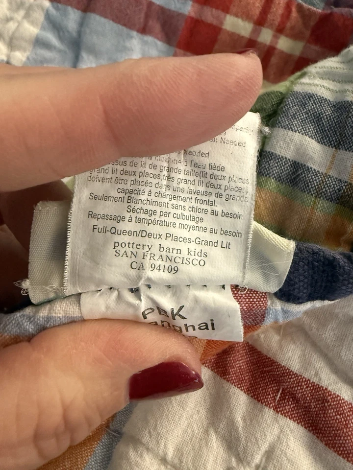 Pottery Barn Kids Quilt Madras Plaid Patchwork Full Queen with 2 Standard Shams - Image 4 of 4