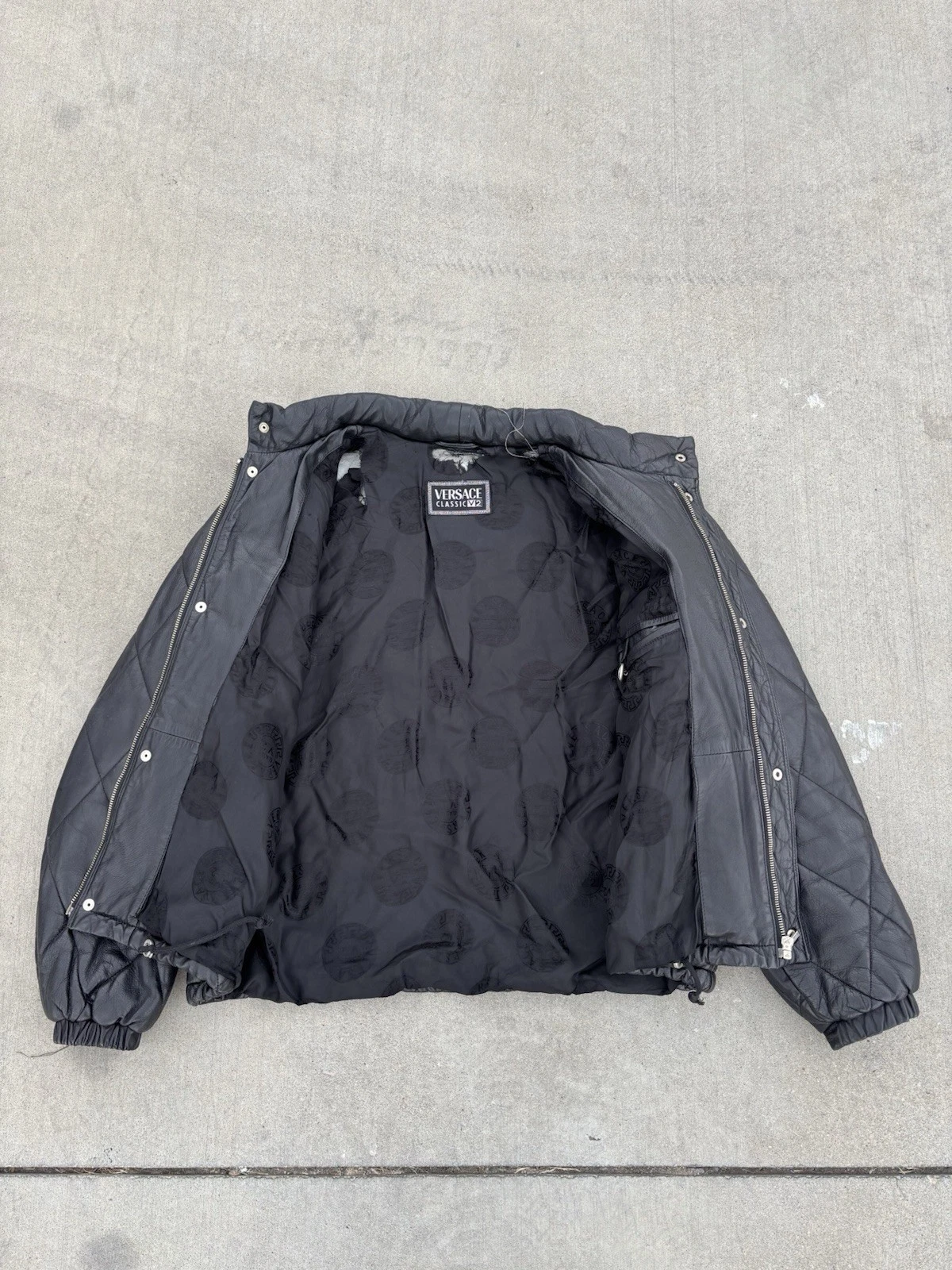 Versace Classic V2 Men's Black Quilted Leather Bomber Jacket Stand-Up Collar image 5