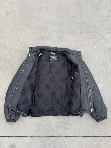 Versace Classic V2 Men's Black Quilted Leather Bomber Jacket Stand-Up Collar image 5
