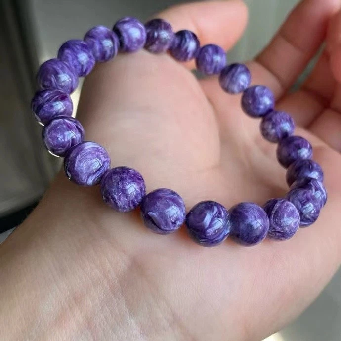 9mm Top Quality Natural Purple Charoite Crystal Gems Beads Bracelet AAA - Image 4 of 4