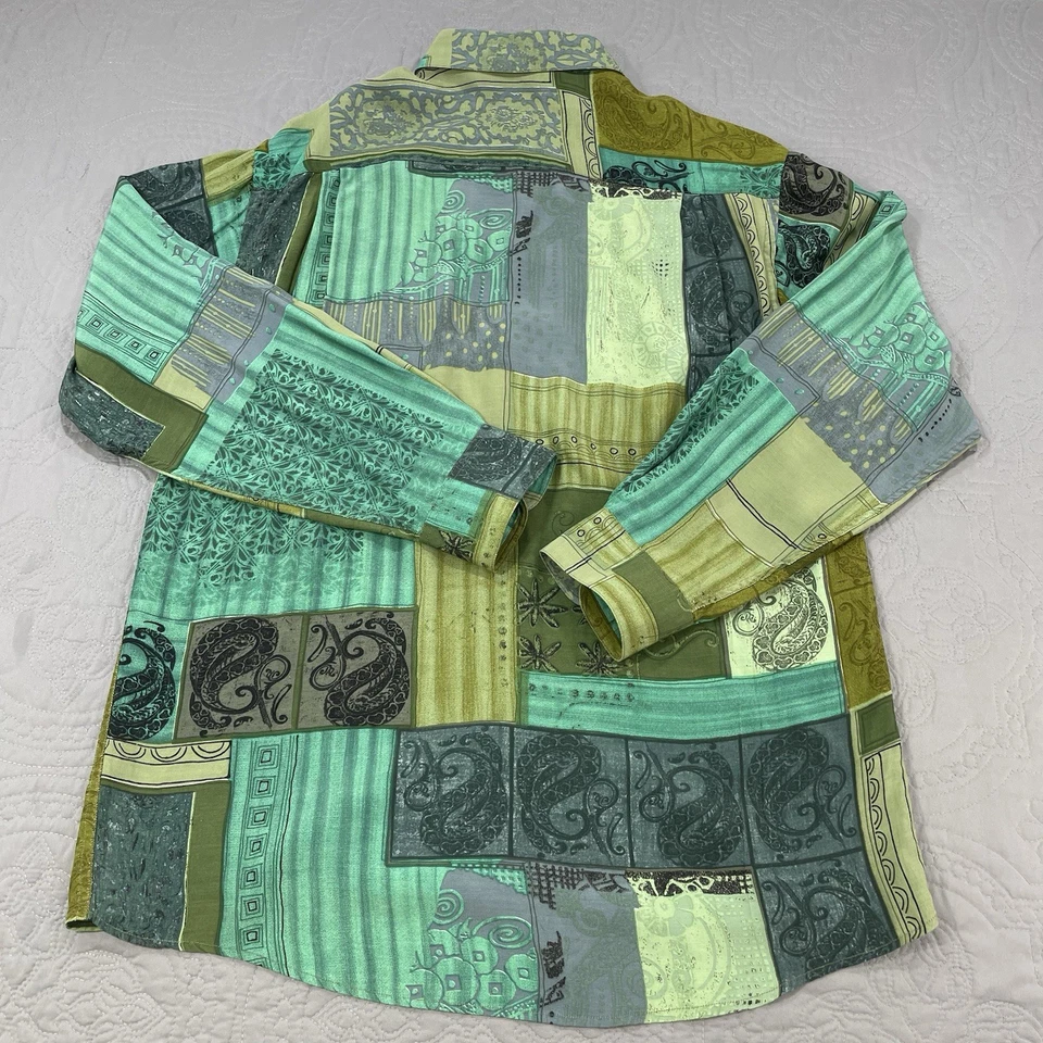 Camisa St Croix Tejida Botón Para Hombre Mediana Verde Paisley Geométrica Viscosa Parche Foto 4 de 4