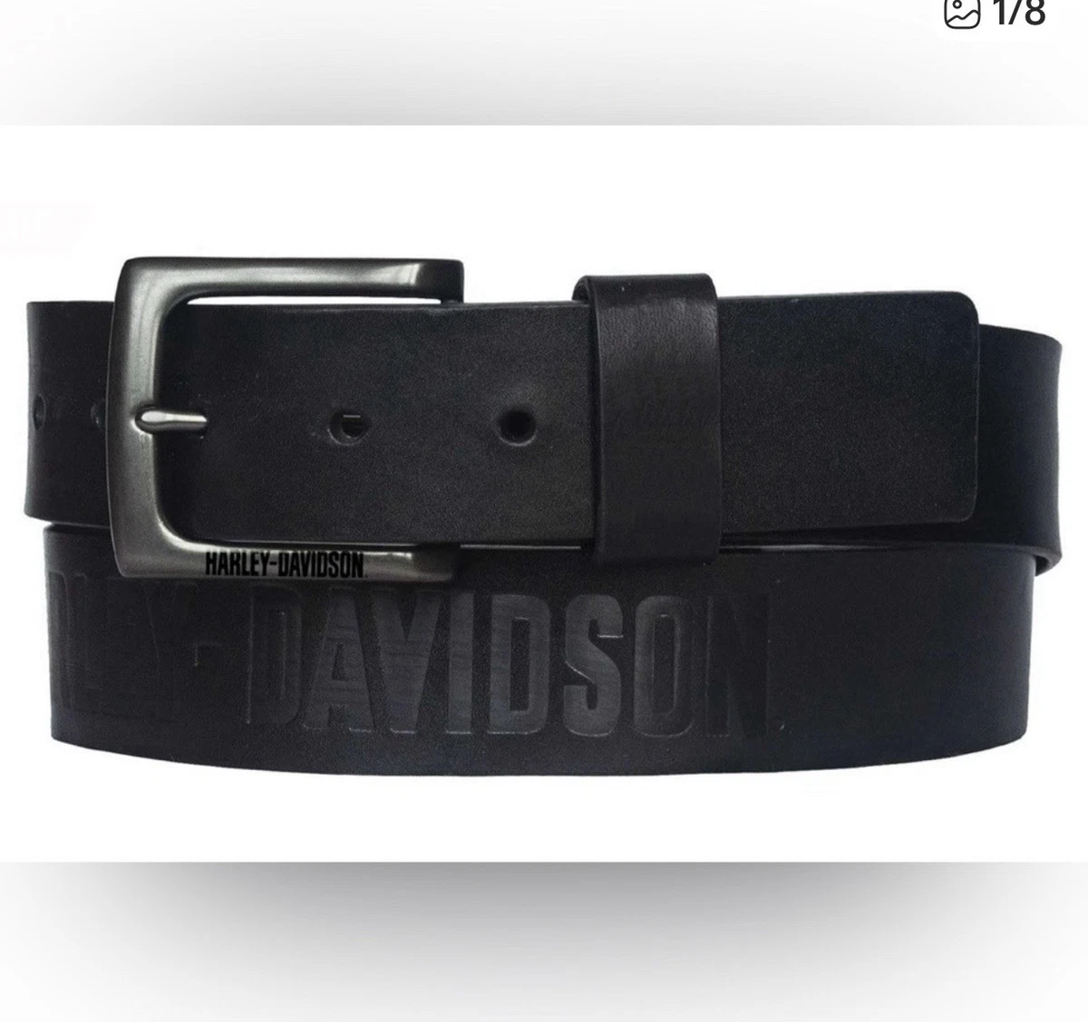 Harley Davison Motor Cycles Black Belt Buckle Sz XS-36” Handmade/hand-stitched Black Top Grain Leather Belt With  main image 2