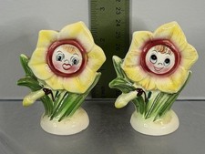 PY Miyao Vintage Anthropomorphic Flowers Salt And Pepper Shakers