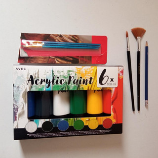 AVEC ACRYLIC PAINT 6 x Acrylfarben mit Pinseln kaum benutzt neuwertig