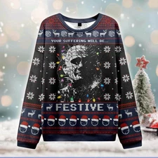 Hellraiser Ugly Christmas Sweater Horror Movie Festive Jumper Pinhead Holiday Sw