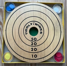 Vintage Drueke Hardwood TIDDLY WINKS Wood Board Simple Kids Game  w Box