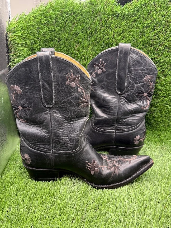 Yippee Ki Yay старый Gringo ботинки кожи черный цветочный шов женский размер 9B - Изображение 3 из 4