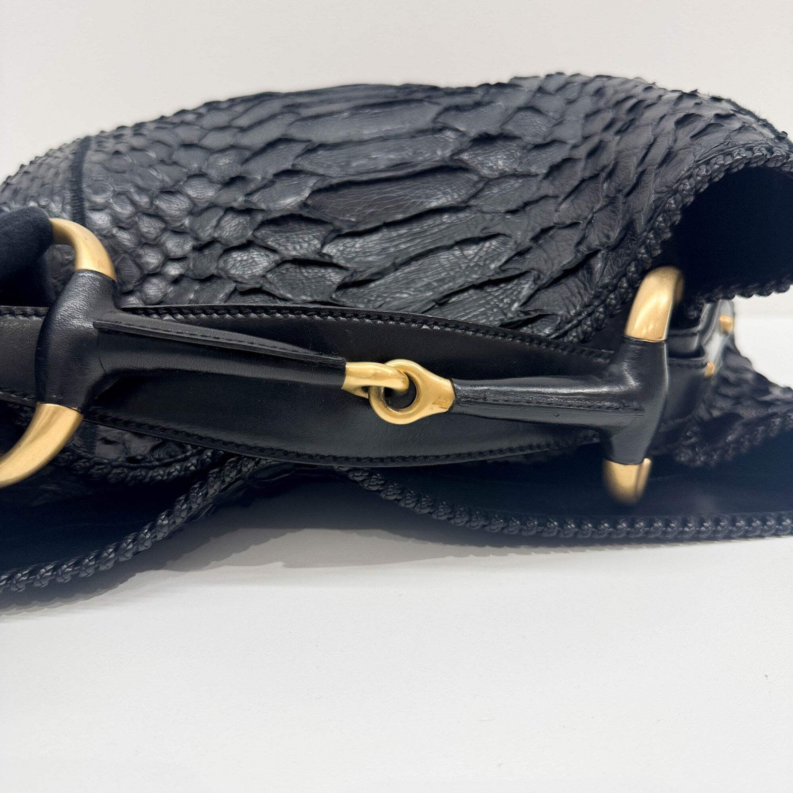 GUCCI Horsebit Black Python Embossed Leather Hobo… - image 8