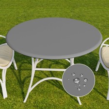 Round Grey Vinyl Tablecloth Fitted Waterproof 36-44" Elastic Table Cover
